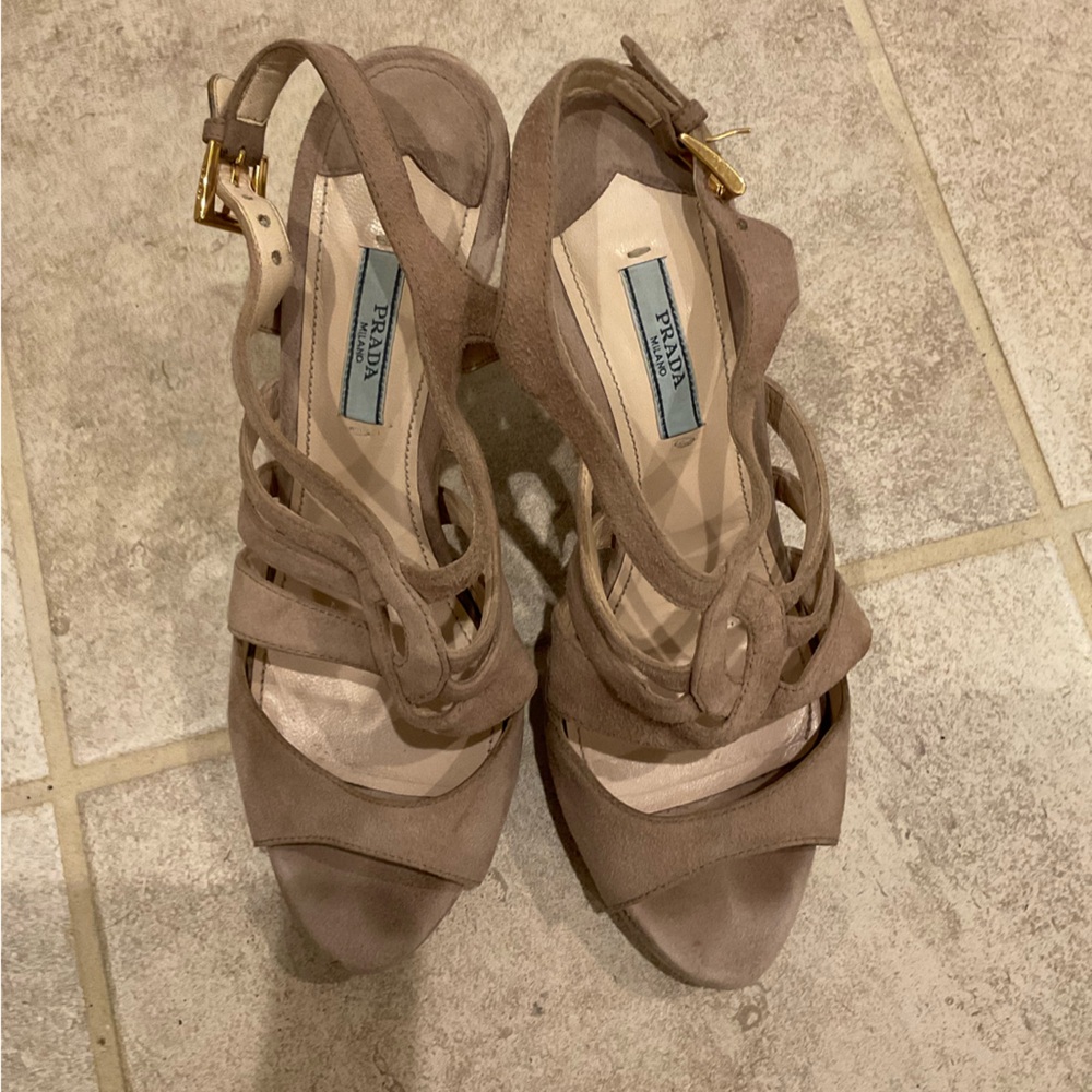 Prada Beige Suede Strappy Heels Size 37.5